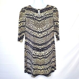 Tahari Abstract Print Shift Dress 14 Lined 3/4 Sleeve Office Stretch Spring